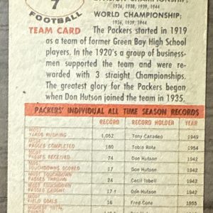 1956 TOPPS FOOTBALL #7 GREEN BAY PACKERS TEAM JIM RINGO HOF NICE!!