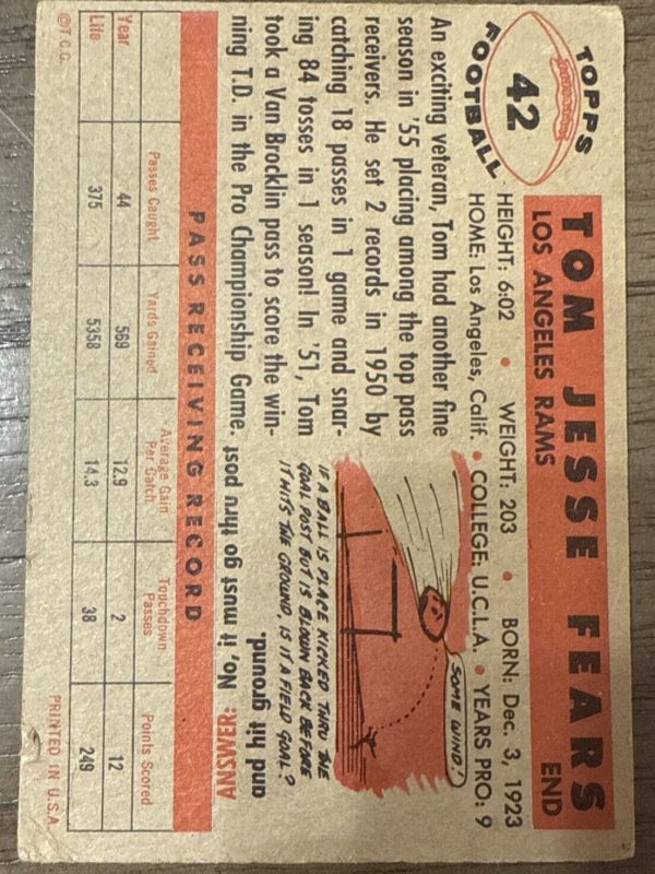 1956 Topps Set-Break # 42 Tom Fears