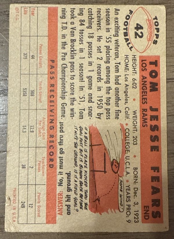 1956 Topps Set-Break # 42 Tom Fears