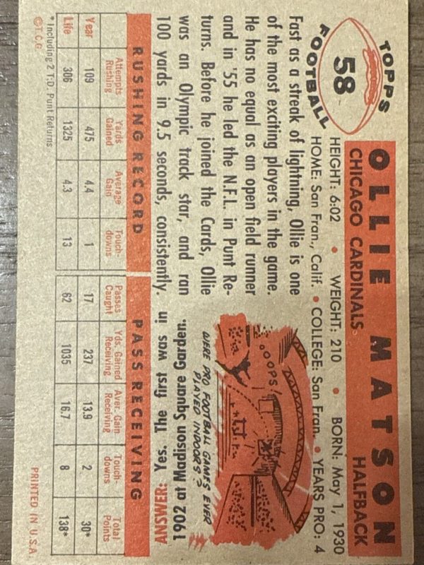 1956 Topps 58 Ollie Matson SP EX