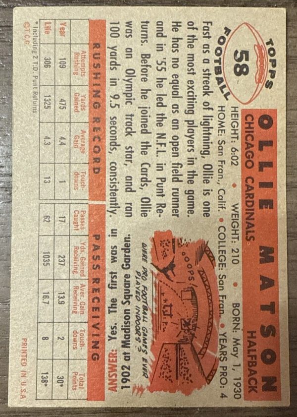 1956 Topps 58 Ollie Matson SP EX