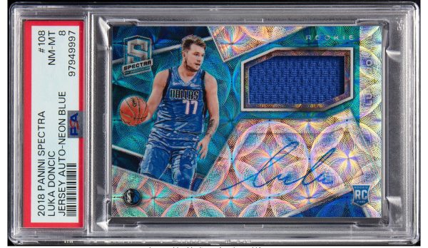 2018-19 Spectra Luka Doncic Neon Blue Rookie Jersey Auto RC #96/99 PSA 8