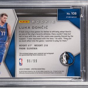 2018-19 Spectra Luka Doncic Neon Blue Rookie Jersey Auto RC #96/99 PSA 8