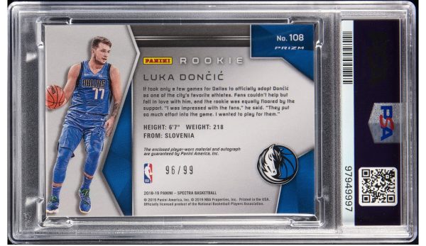 2018-19 Spectra Luka Doncic Neon Blue Rookie Jersey Auto RC #96/99 PSA 8