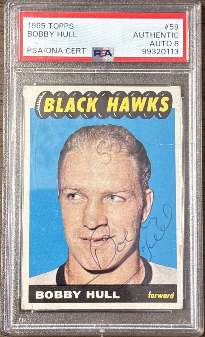 1965 Topps Hockey Bobby Hull Signed PSA 8 Hockey Card Chicago Blackhawks Auto