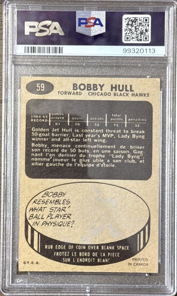 1965 Topps Hockey Bobby Hull Signed PSA 8 Hockey Card Chicago Blackhawks Auto