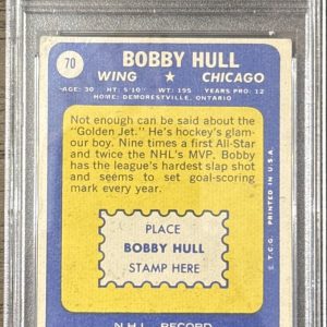 BOBBY HULL 1970-71 TOPPS #15 SIGNED AUTO PSA 7 AUTHENTIC THE GOLDEN JET! (HOF)