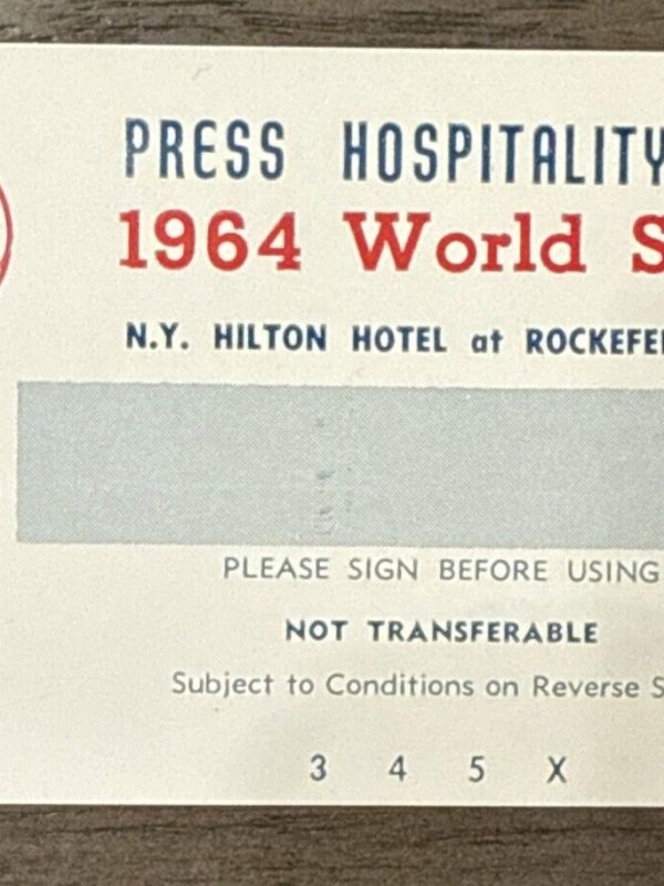 Yankees 1964 World Series Press Hospitality Room Ticket NY Mickey Mantle MINT