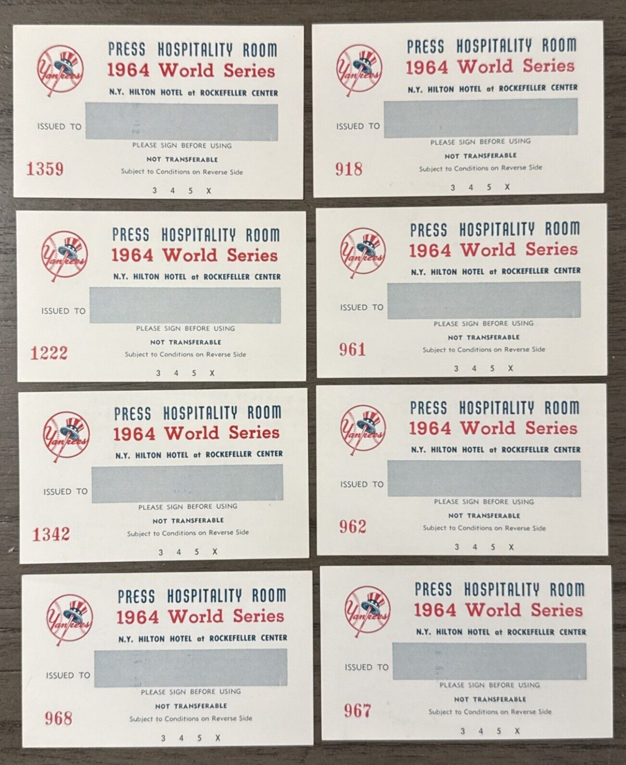 Yankees 1964 World Series Press Hospitality Room Ticket NY Mickey Mantle MINT