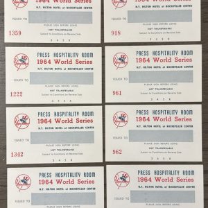 Yankees 1964 World Series Press Hospitality Room Ticket NY Mickey Mantle MINT