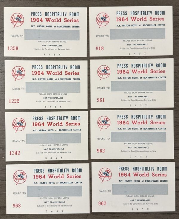 Yankees 1964 World Series Press Hospitality Room Ticket NY Mickey Mantle MINT