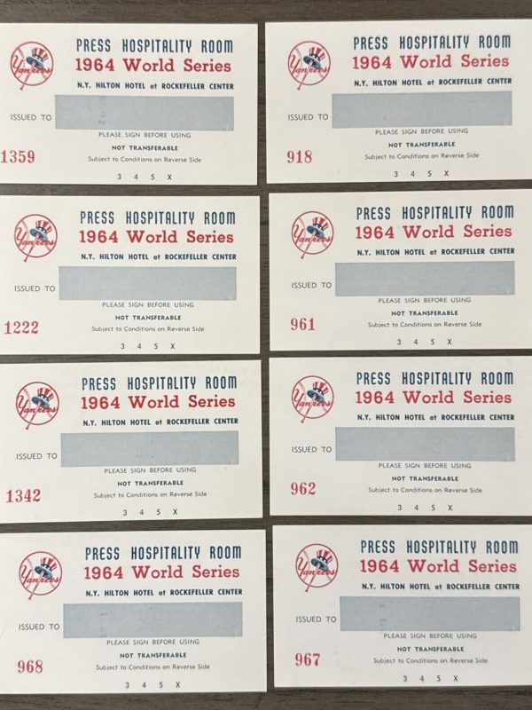 Yankees 1964 World Series Press Hospitality Room Ticket NY Mickey Mantle MINT