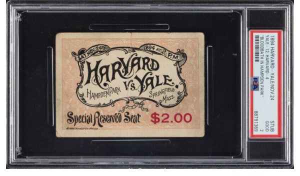 1894 Harvard vs. Yale "Bloodbath in Hampden Park" Football Ticket Stub PSA 2