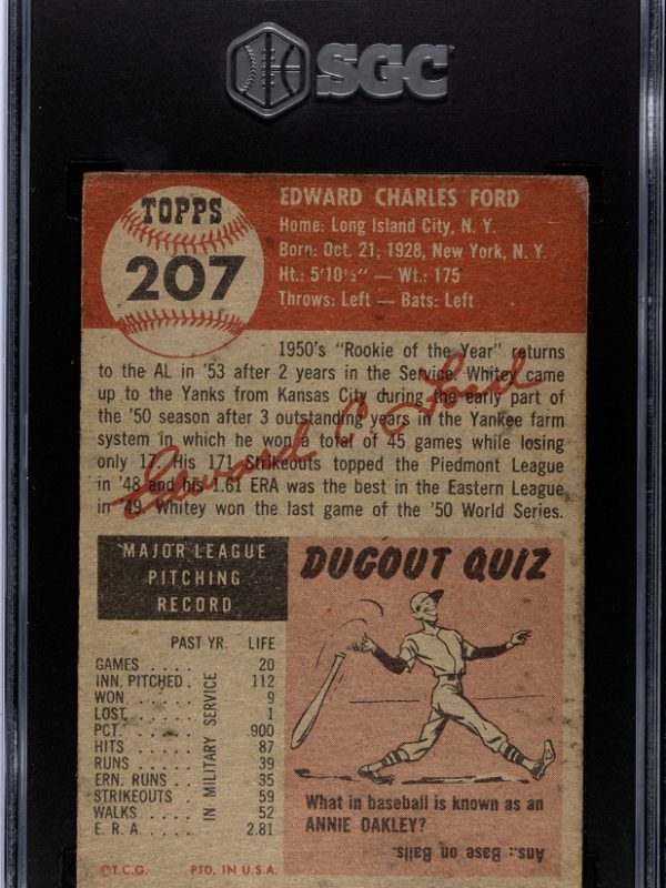 1953 Topps #207 Whitey Ford New York Yankees HOF SGC 2 GOOD