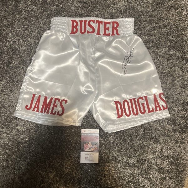 James Buster Douglas Signed White Boxing Trunks JSA And Beckett COA BAS