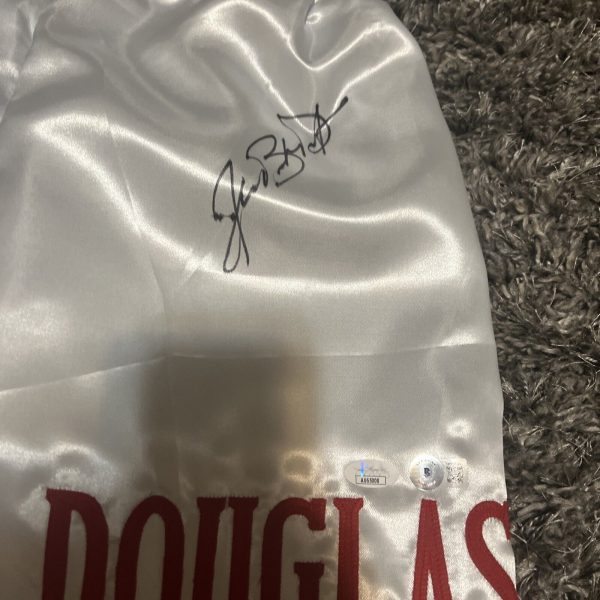 James Buster Douglas Signed White Boxing Trunks JSA And Beckett COA BAS
