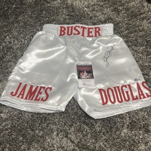 James Buster Douglas Signed White Boxing Trunks JSA And Beckett COA BAS