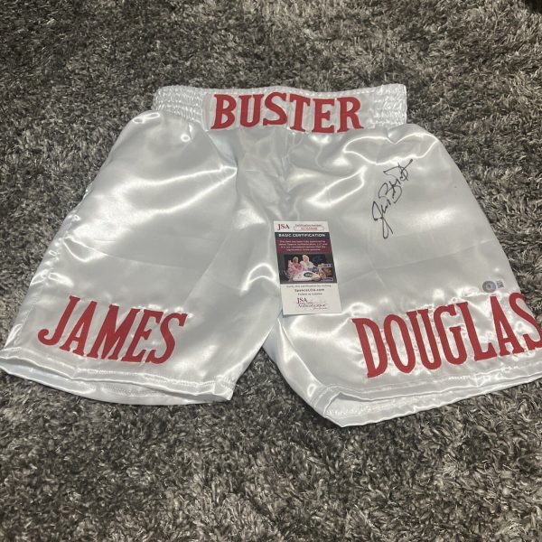 James Buster Douglas Signed White Boxing Trunks JSA And Beckett COA BAS