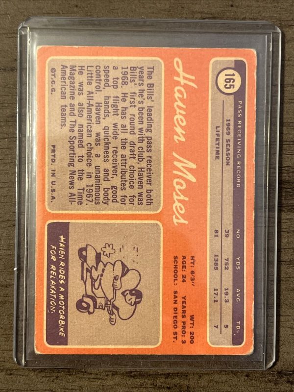 1970 TOPPS FOOTBALL #165 HAVEN MOSES (EXCELLENT) MINT