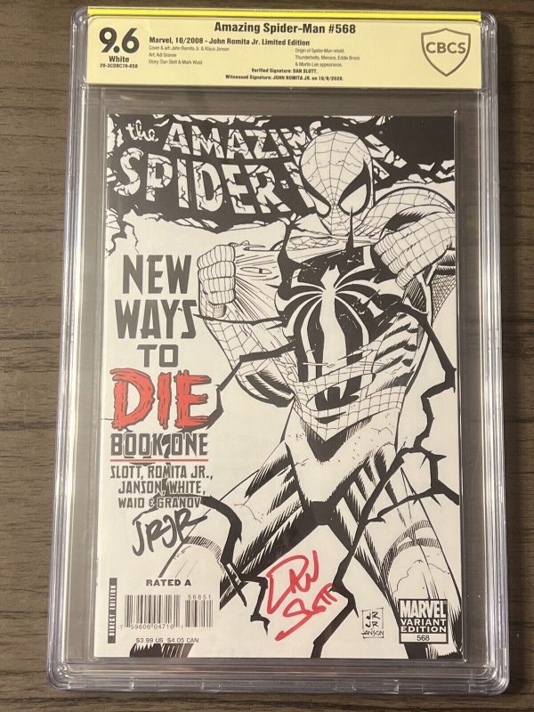 The Amazing Spider-Man #568 SS CBCS 9.6 Romita Jr. Sketch Variant Autographs