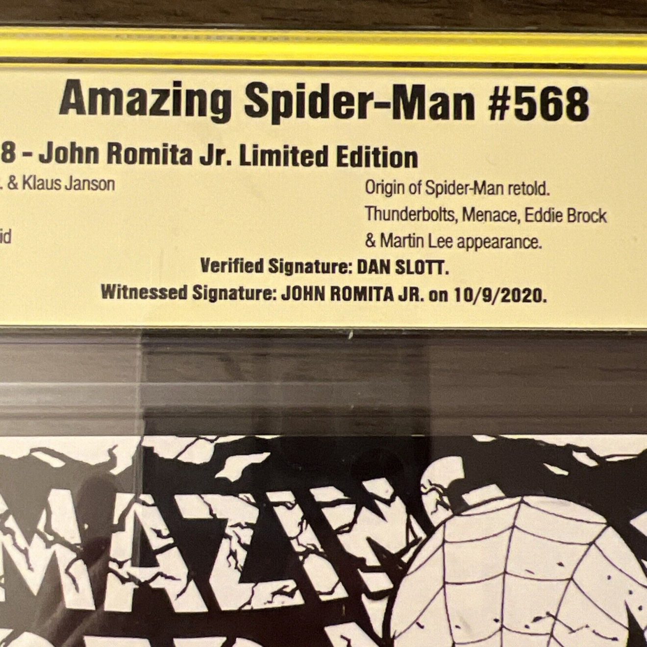 The Amazing Spider-Man #568 SS CBCS 9.6 Romita Jr. Sketch Variant Autographs