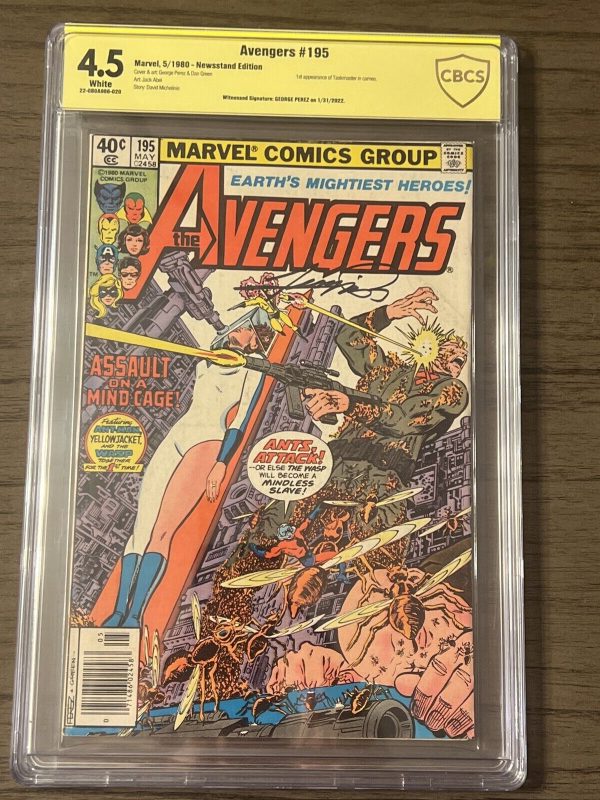 AVENGERS #195 CBCS 4.5 Signed George Perez. 1ST TASKMASTER IN CAMEO NEWSSTAND
