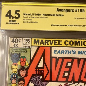 AVENGERS #195 CBCS 4.5 Signed George Perez. 1ST TASKMASTER IN CAMEO NEWSSTAND