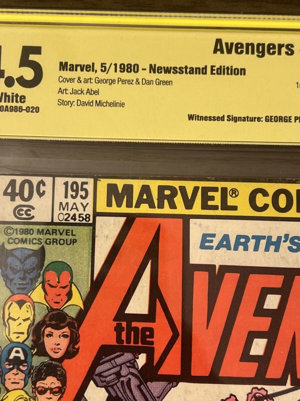 AVENGERS #195 CBCS 4.5 Signed George Perez. 1ST TASKMASTER IN CAMEO NEWSSTAND