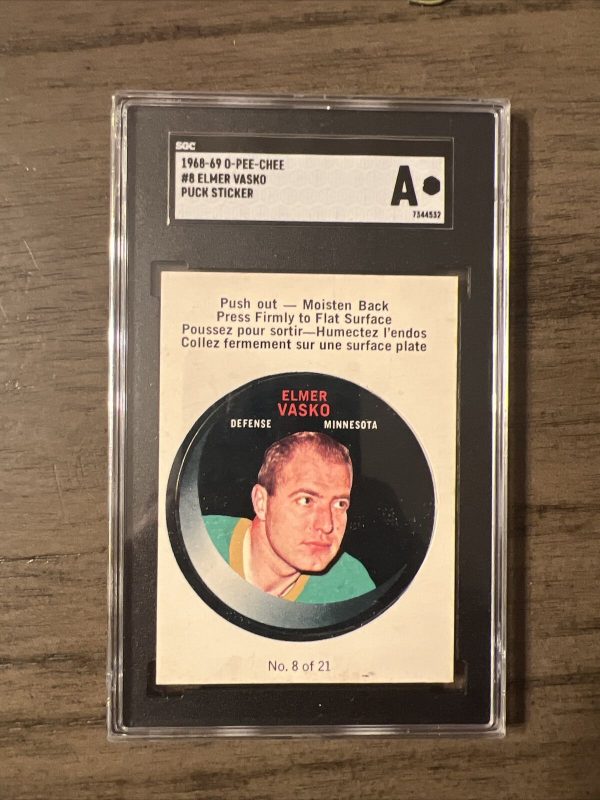 1968/69 O-PEE-CHEE PUCK INSERT NHL HOCKEY STICKER #8 ELMER VASKO SGC A AUTHENTIC