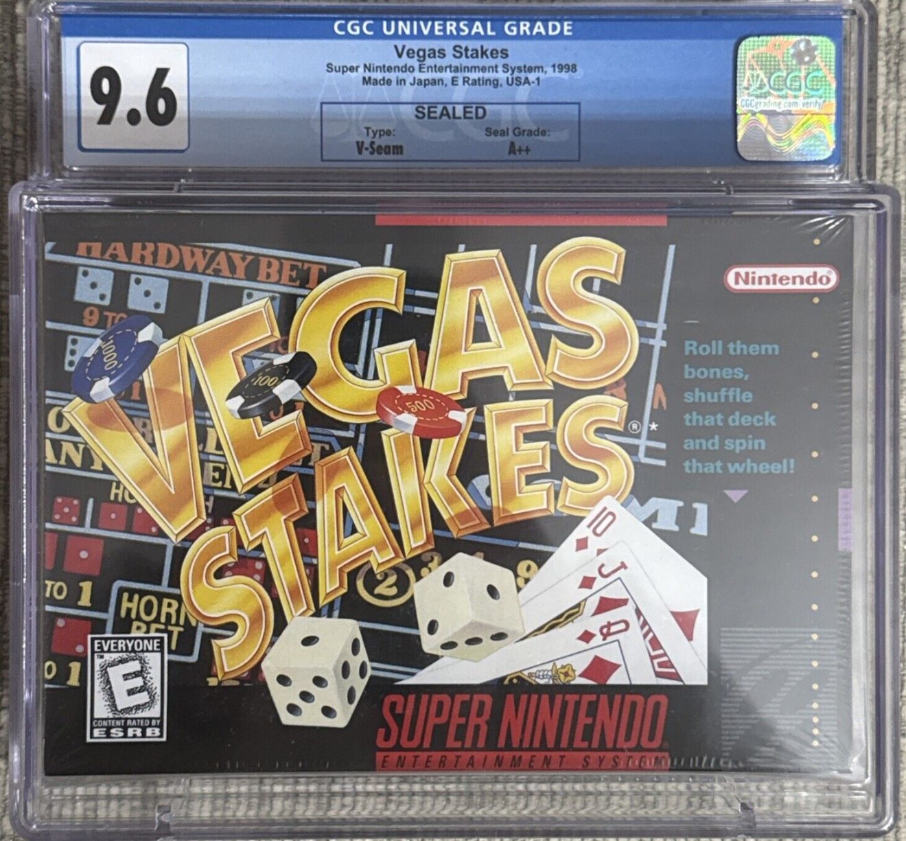 VEGAS STAKES Nintendo SNES 1998 SEALED CGC Universal Grade 9.6 Seal Grade A++