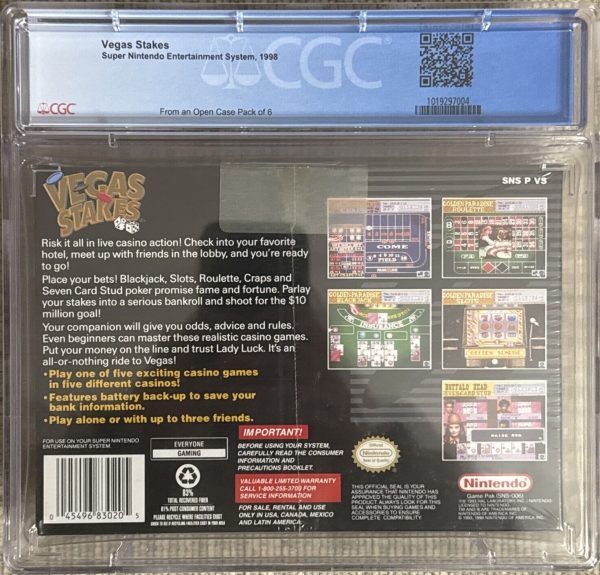 VEGAS STAKES Nintendo SNES 1998 SEALED CGC Universal Grade 9.6 Seal Grade A++