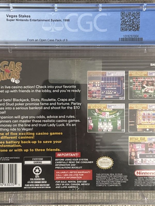 VEGAS STAKES Nintendo SNES 1998 SEALED CGC Universal Grade 9.6 Seal Grade A++