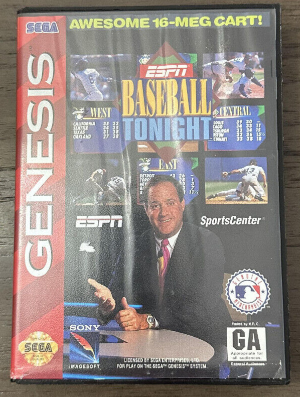 ESPN Baseball Tonight Sega Genesis Tested Video Game Ships Fast!