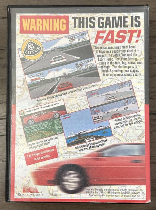 Lotus Turbo Challenge (SEGA Genesis, 1992) Cib Complete w/ Manual TESTED