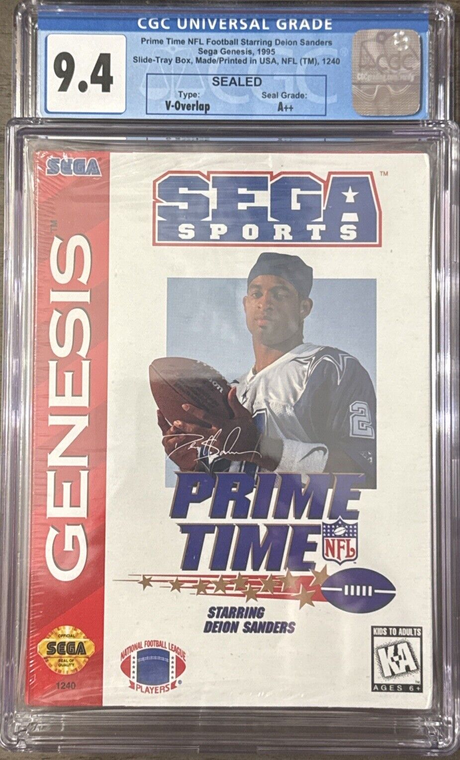 NFL Prime Time Football w/ Deion Sanders Sega Genesis Video Game CGC Graded 9.4