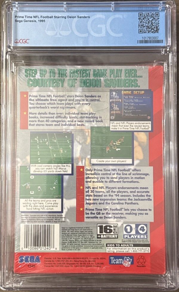 NFL Prime Time Football w/ Deion Sanders Sega Genesis Video Game CGC Graded 9.4