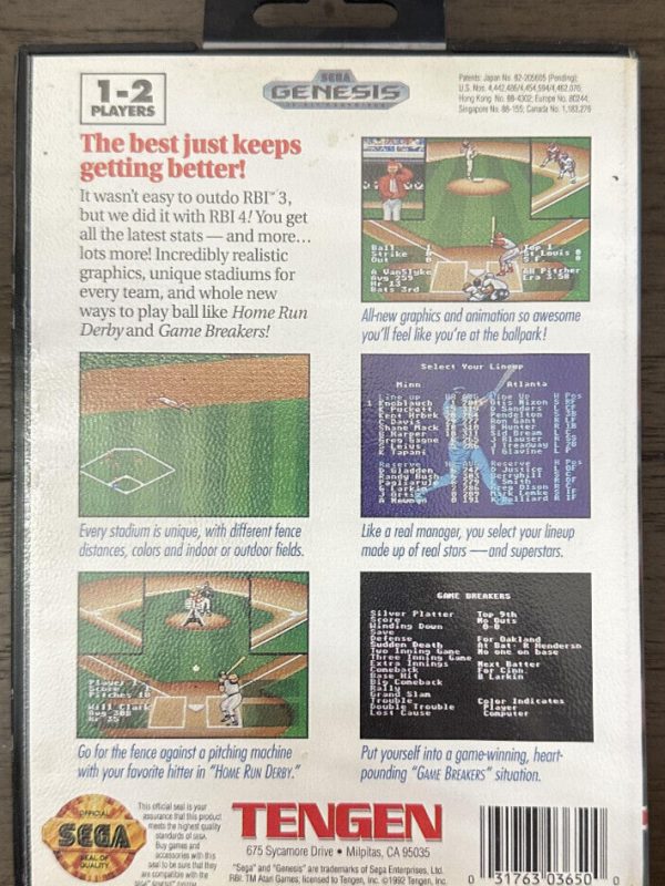 RBI Baseball 4 (Sega Genesis, 1992) No Manual Ships Fast Great Conditon!