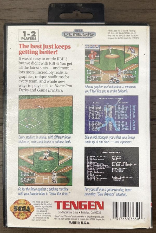 RBI Baseball 4 (Sega Genesis, 1992) No Manual Ships Fast Great Conditon!