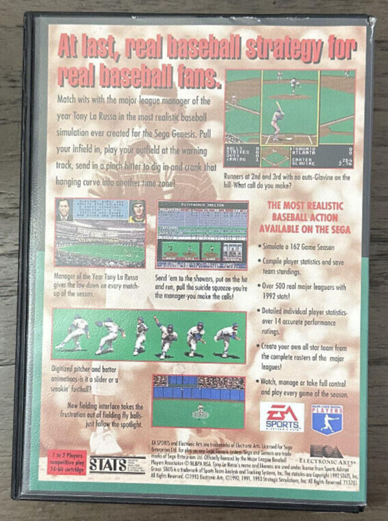 Tony LaRussa Baseball (Sega Genesis) *NEAR COMPLETE - NO CARDS - TESTED*