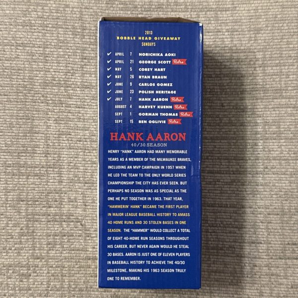 HANK AARON BOBBLEHEAD 2013 BRAVES 44 New In Box Mint