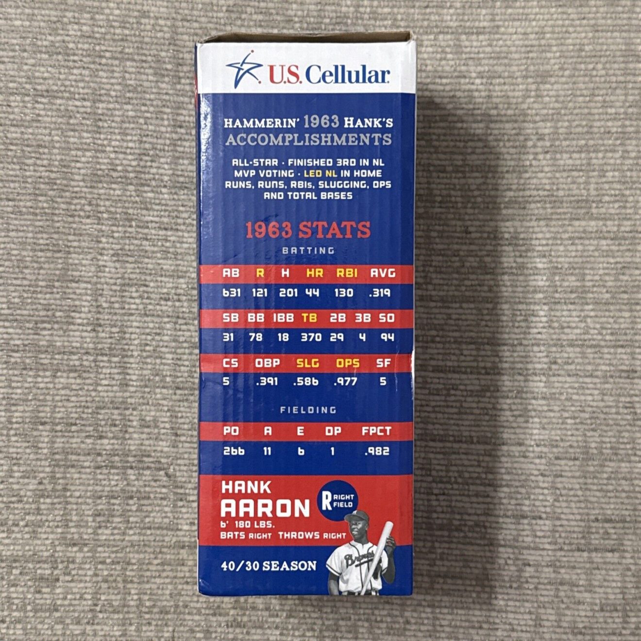 HANK AARON BOBBLEHEAD 2013 BRAVES 44 New In Box Mint