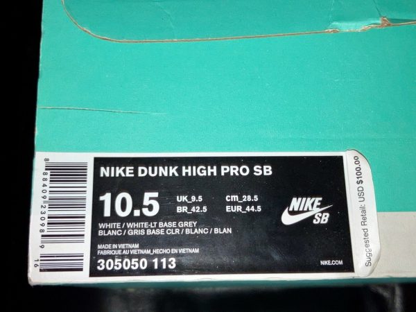 NIKE DUNK HIGH PRO SB "WHITE ICE" WHITE-GREY SZ 10.5 SUPER RARE! [305050-113]