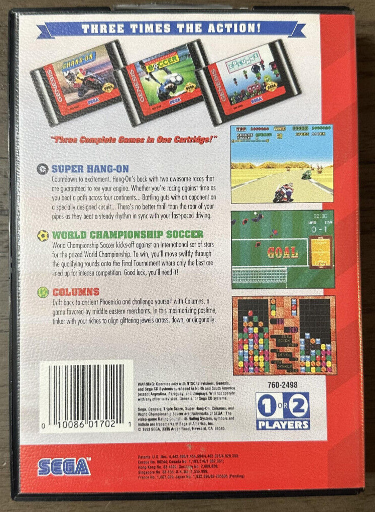 Triple Score: 3 Games in 1 Sega Genesis CIB Tested Authentic