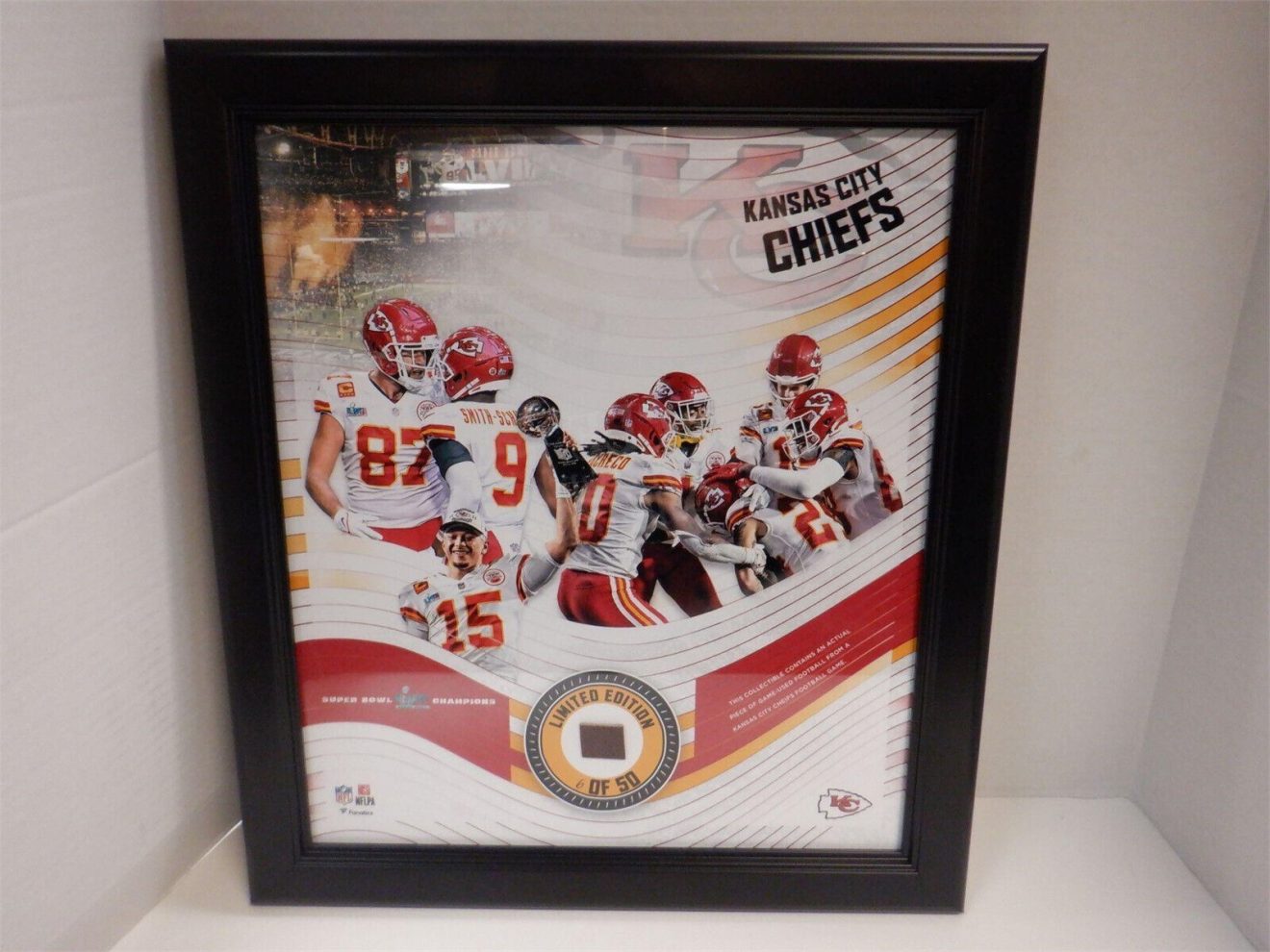 Patrick Mahomes Kansas City Chiefs Framed Photo Game Used Football FANATICS #/50