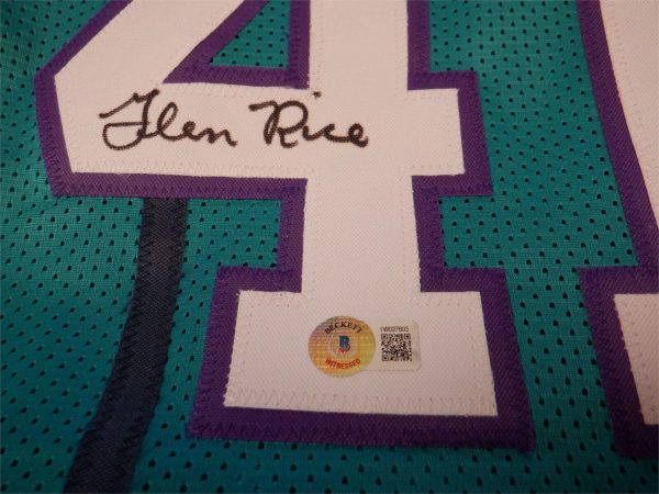 Glen Rice Autographed/Signed Jersey Beckett COA Charlotte Hornets