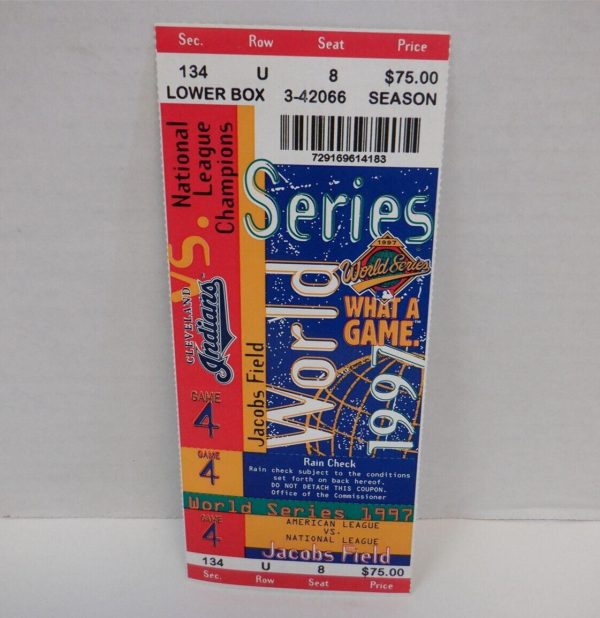 1997 World Series Ticket GAME 4 Florida Marlins At Cleveland Indians Full MINT