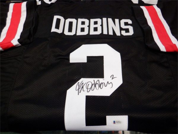 Autographed Signed JK DOBBINS #2 Ohio State Black College Jersey Beckett COA