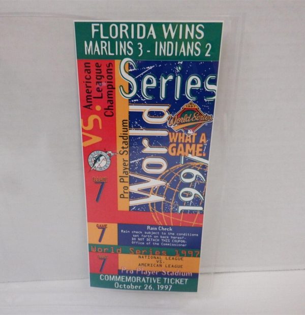 CLINCHER 1997 WORLD SERIES GAME 7 COMMEMORATIVE TICKET INDIANS FLORIDA MARLINS