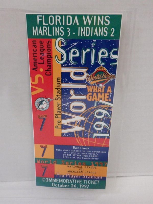CLINCHER 1997 WORLD SERIES GAME 7 COMMEMORATIVE TICKET INDIANS FLORIDA MARLINS