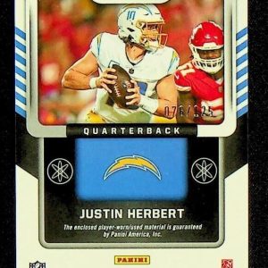 JUSTIN HERBERT 2022 PANINI OBSIDIAN ATOMIC MATERIAL PATCH #AM-JHE /125 Chargers